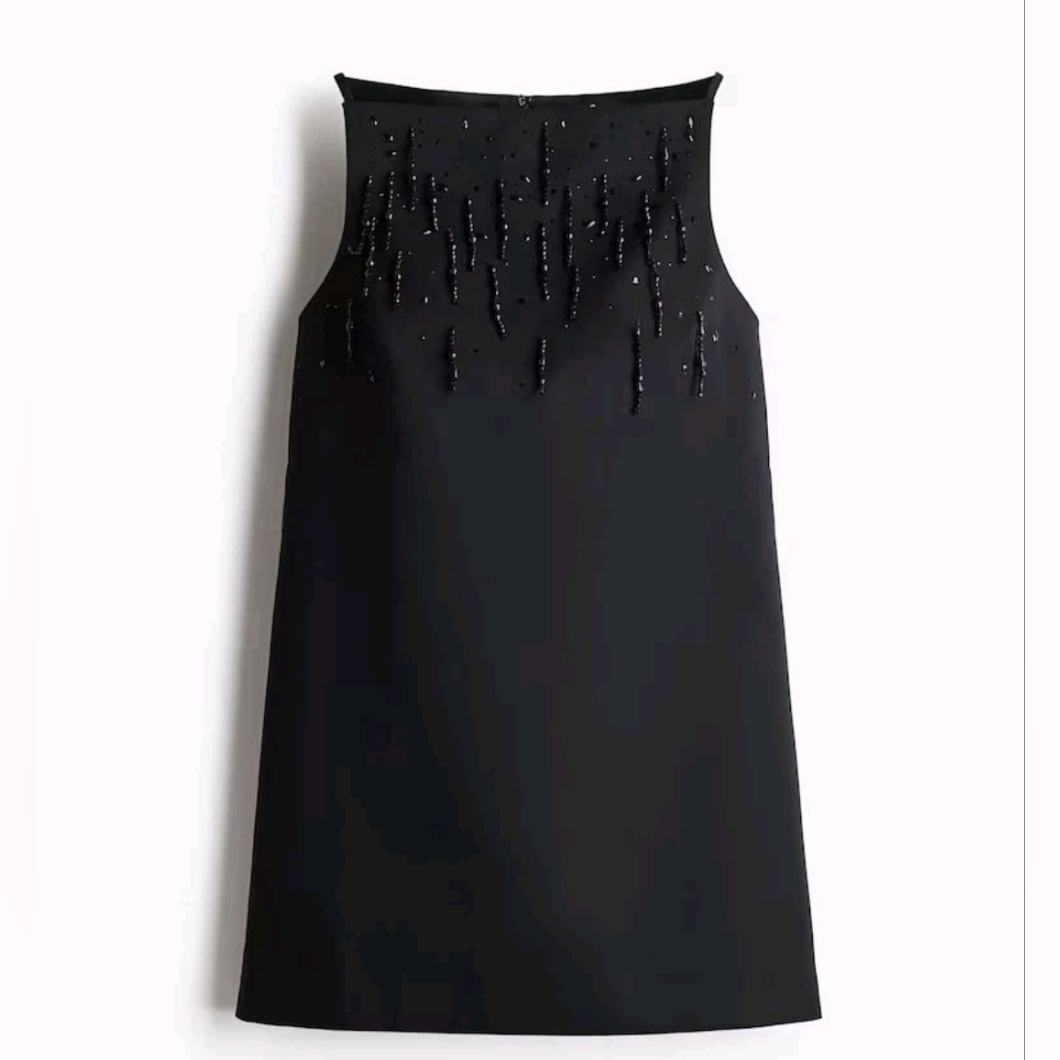 H&M Embellished Mini Dress Chest Beaded Straps Black Sz S M Nwt